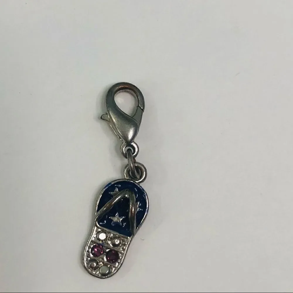 flip flop charm blue pink and clear stones lobster‎ hook dangle charm
